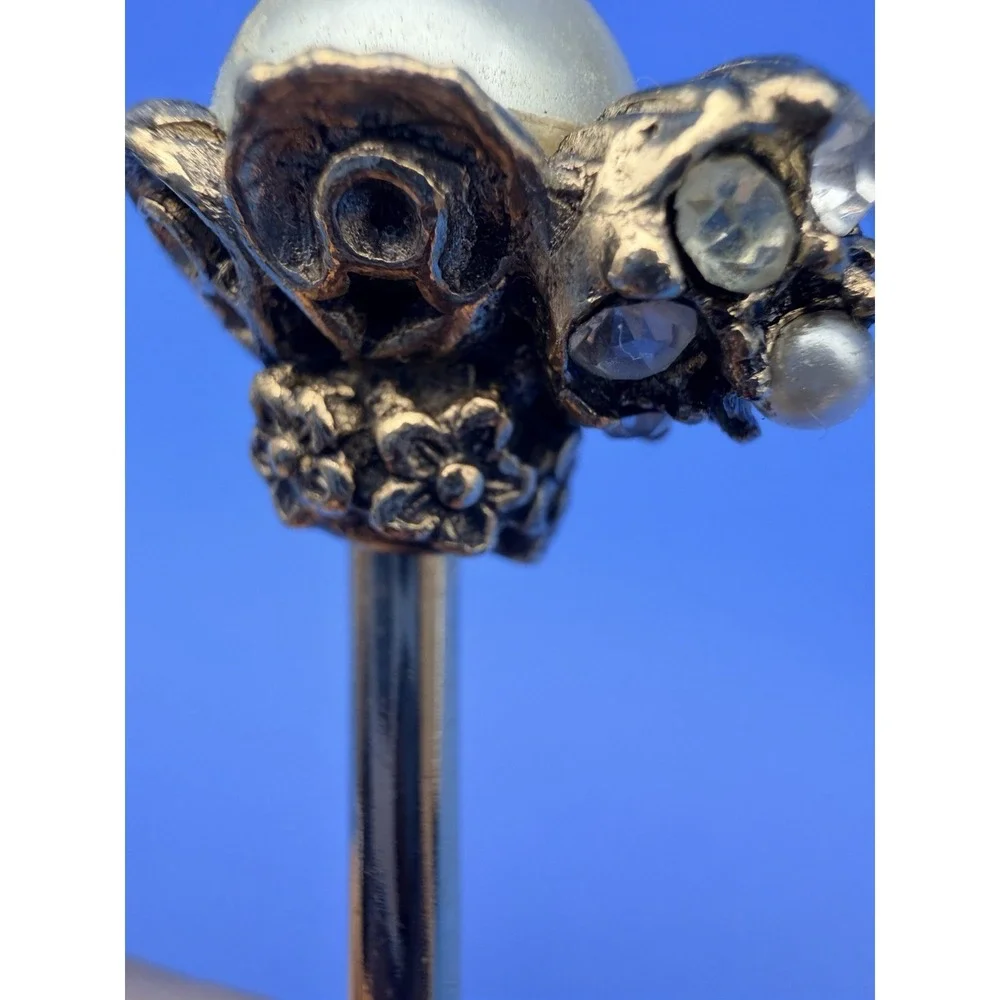 Vintage Jeweled Hors d'Oeuvre Forks Pair Faux Pearl Rhinestone 5 Inch
